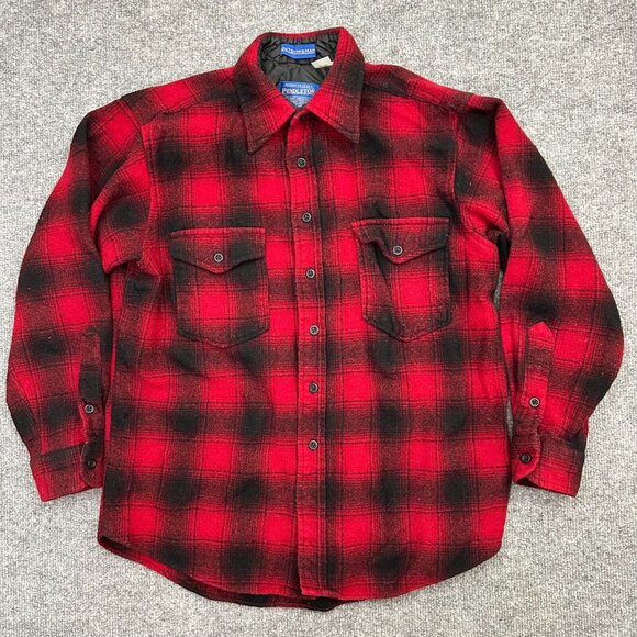 Pendleton Flannel Shirt Men's Large Red Black Plaid Wool Long Sleeve Button-Up - Picture 1 of 13